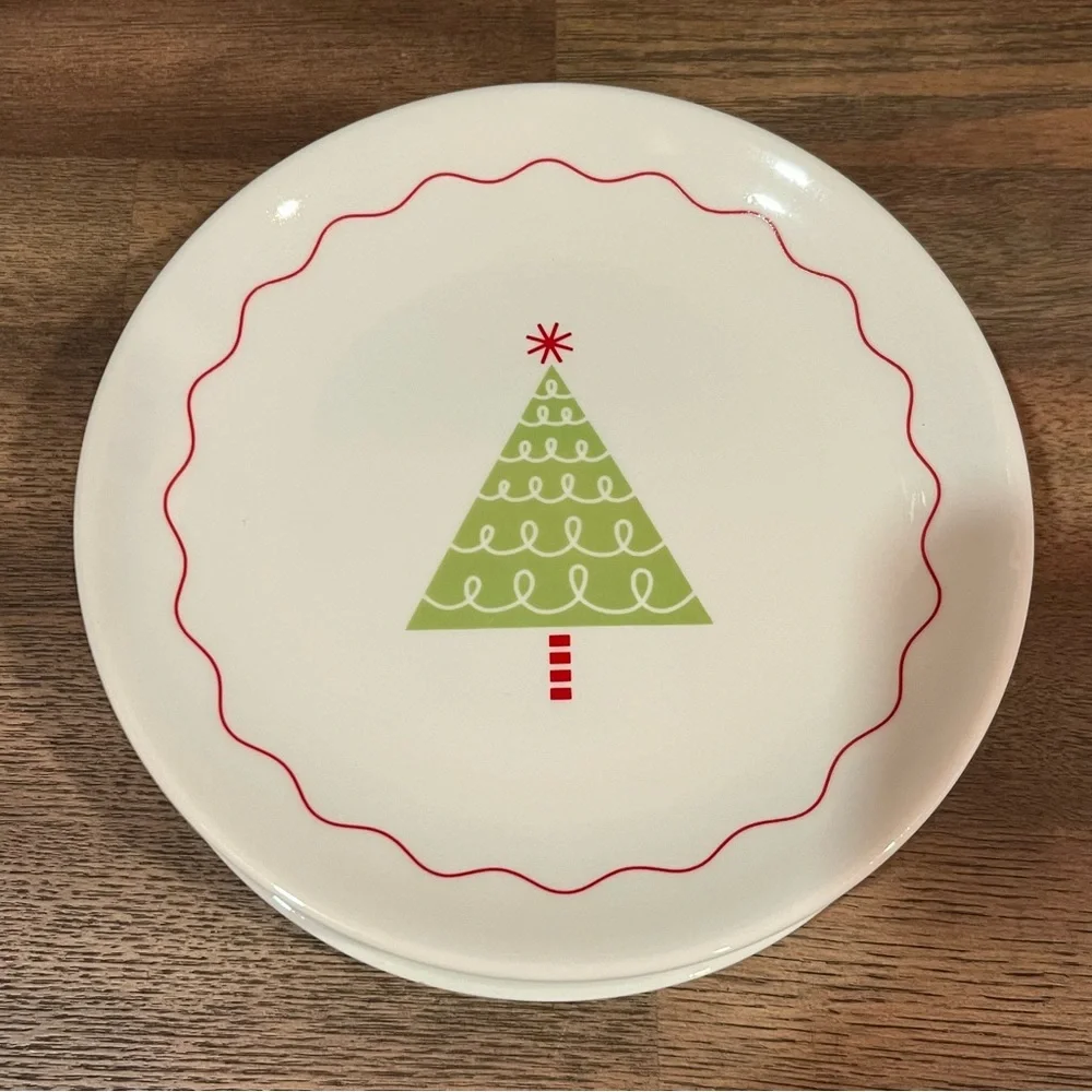 Crate and Barrel Christmas Tree Cocktail Plates Set of 4
